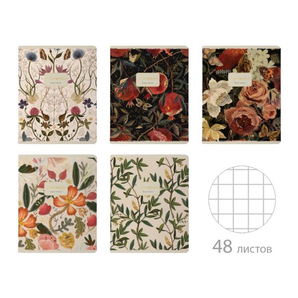 Тетрадь  48л клетка "Bloom flowers" /мат.лам.Soft Touch/фольга золото/ ассорти 7-48-1277 Bruno Visco