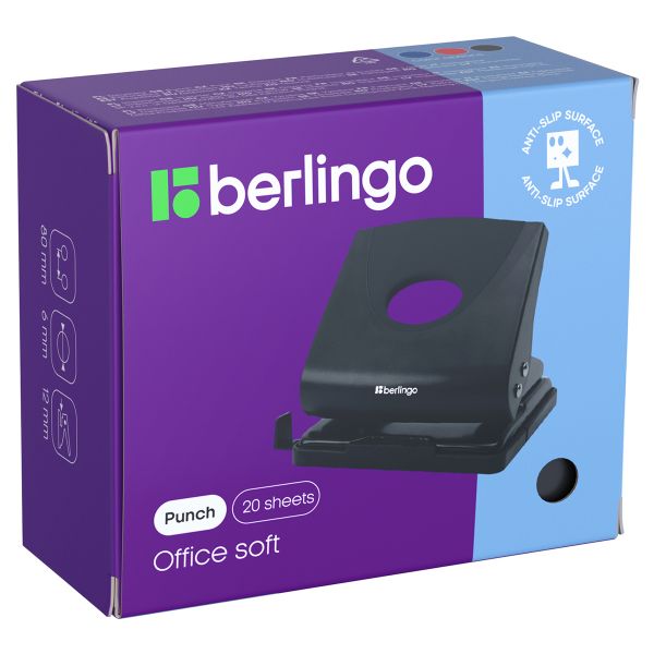 Дырокол Berlingo "Office Soft" 20л., пластиковый, синий, с линейкой DDp_20162