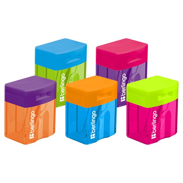 Точилка пластиковая Berlingo "Fuze", 1 отверстие, контейнер, ассорти BBp_15017