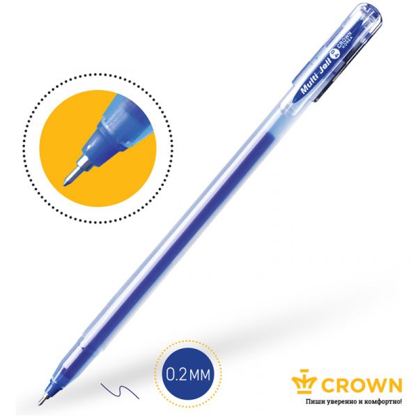 Ручка гелевая Crown "Multi Jell" синяя, 0,4мм, игольчатый стержень MTJ-500B