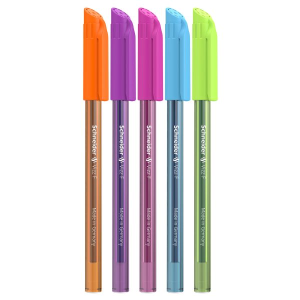 Ручка шариковая Schneider "Vizz F Neon" синяя, 0,8мм, прозрачный корпус неон ассорти 102130