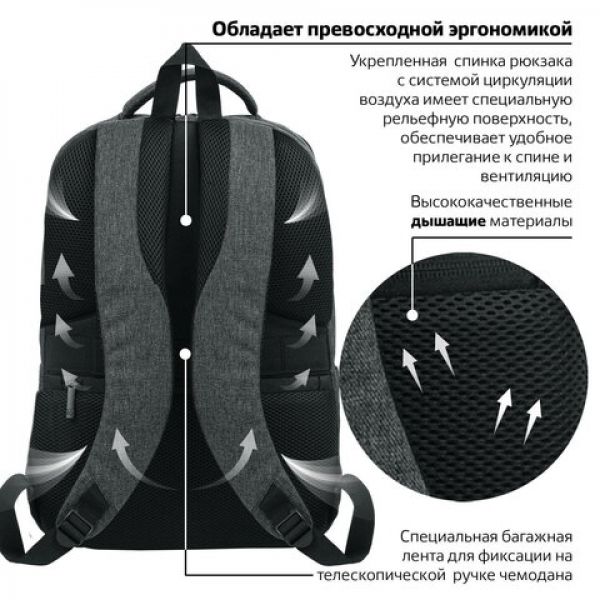 Рюкзак BRAUBERG URBAN с отделением для ноутбука, "Houston", темно-серый, 45х31х15 см, 229895