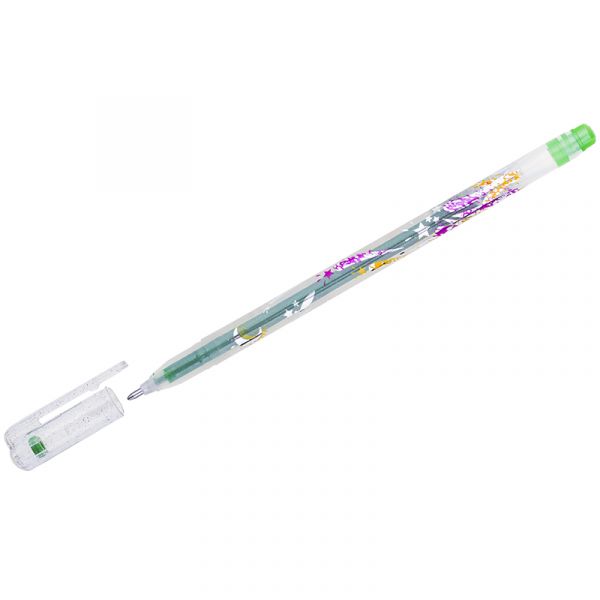 Ручка гелевая Crown "Glitter Metal Jell" зеленая с блестками, 1,0мм MTJ-500GLS(D)