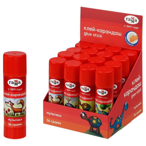 Клей-карандаш Гамма "Мультики", 36г, ПВП 42021.04.36
