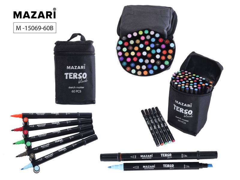 Набор маркеров для скетчинга двусторонних TERSO BLACK,60цв., M-15069-60B* Mazari