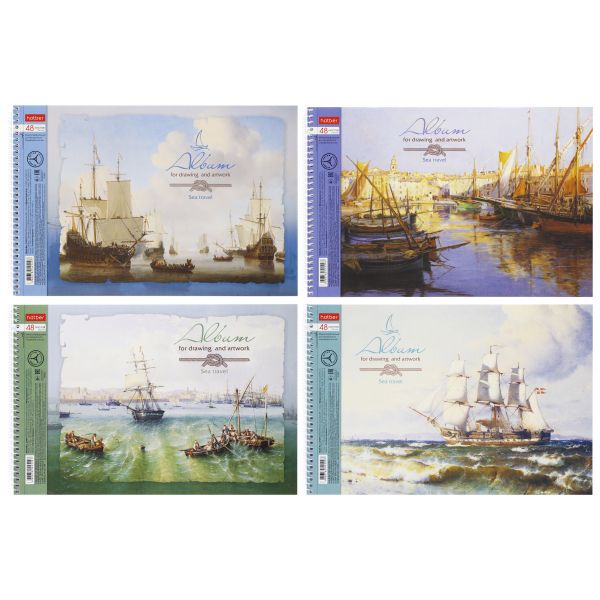 Альбом д/рисования-спираль 48л "Морская регата" /перфорация /тиснение/ 4вида 48А4тВсп Хатбер