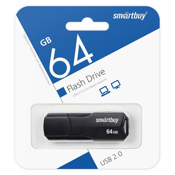 Память Smart Buy "Clue"  64GB, USB 2.0 Flash Drive, черный SB64GBCLU-K