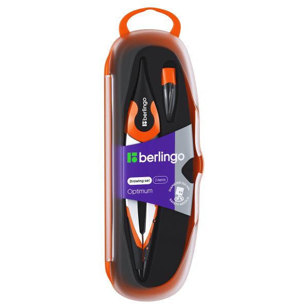 Готовальня Berlingo "Optimum", 2 предмета, циркуль 135мм, пластиковый футляр DS_00102