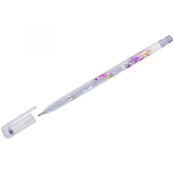 Ручка гелевая Crown "Glitter Metal Jell" серебро с блестками, 1,0мм MTJ-500GLS(D)