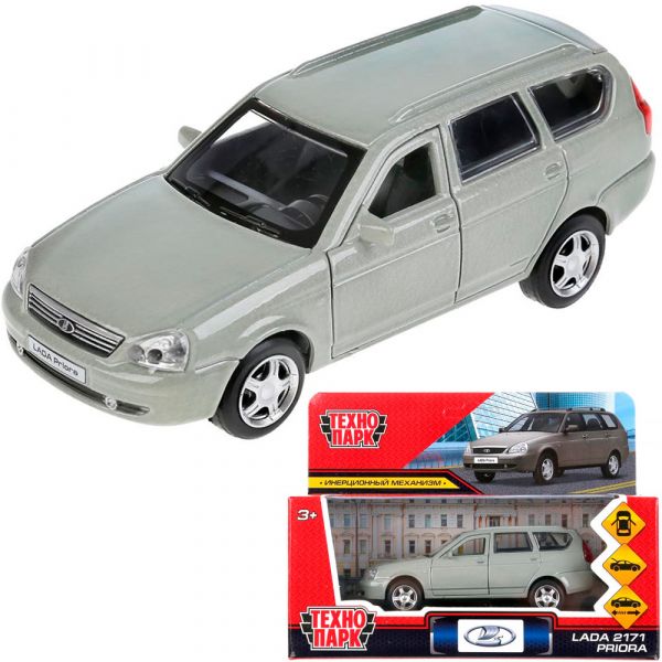 Машина металл Lada Priora, PRIORAWAG-12-BN 12 см, (двери, багаж, бежевый) инерц, в коробке
