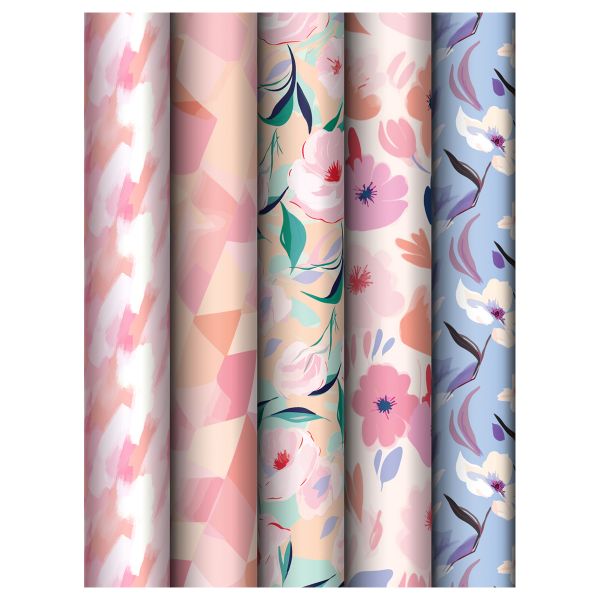 Упаковочная бумага глянц. 70*100см, MESHU "Floral mood", 80 г/м2, ассорти, 5 дизайнов MS_62823