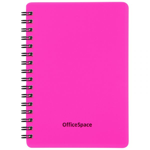 Записная книжка А6 60л., на гребне OfficeSpace "Neon", розовая пластиковая обложка Зк6к60грП_35415