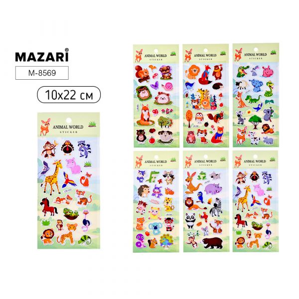 Наклейки декоративные ЖИВОТНЫЕ, 10*22 см, 6 дизайнов, M-8569 Mazari