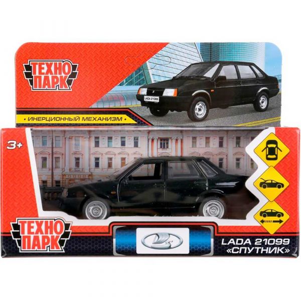 Машина металл Lada-21099 "Спутник" 21099-12-BK 12 см, (двери, багаж, черный) инерц, в коробке