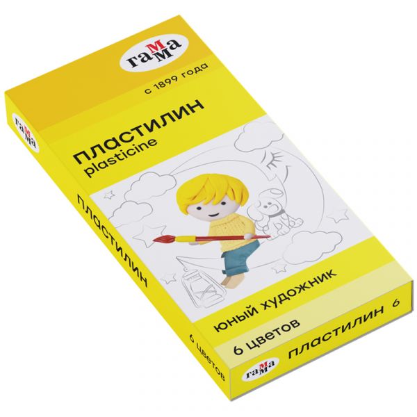 Пластилин Гамма "Юный художник" NEW, 06 цветов, 84г, со стеком, картон. упаковка 280042