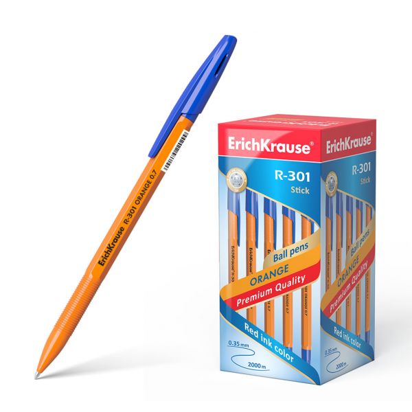 Ручка шар R-301 Orange Stick 0,7мм ШК синяя 43194 Erich Krause