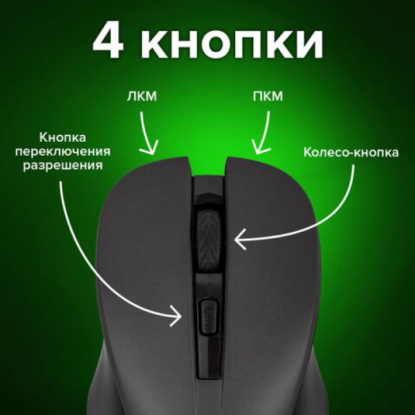 Мышь беспроводная с бесшумным кликом SONNEN V18, USB, 800/1200/1600 dpi, 4 кнопки, черная, 513514