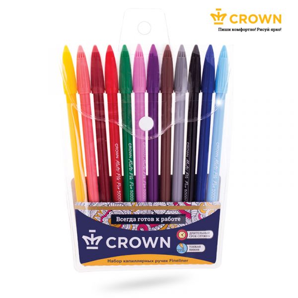 Набор капиллярных ручек Crown "MultiPla" 12цв., 0,3мм, европодвес CMP-5000SET