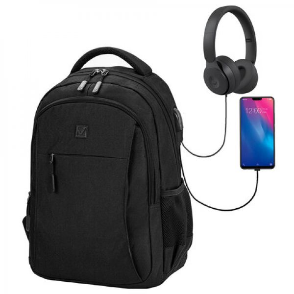 Рюкзак BRAUBERG URBAN с отделением для ноутбука, USB-порт, "Kinetic", черный, 46х31х18 см, 270798