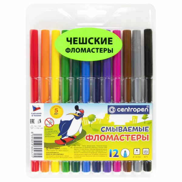 Фломастеры  12цв /смываемые/ блистер/ 7790/12 TP Centropen
