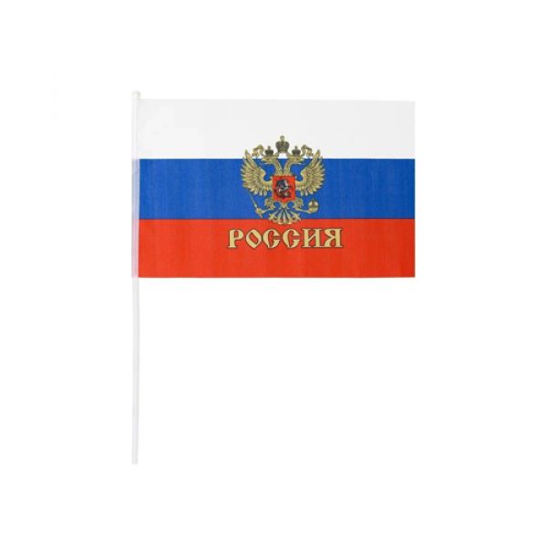 Флаг РФ с гербом 30*45 на пластиковой трубочке,материал-искусственный шёлк МС-3780 MC BASIR