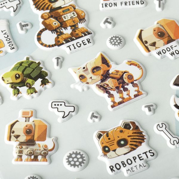 Наклейки объемные MESHU "Robopets", 10*23см, пакет европодвес MS_57659