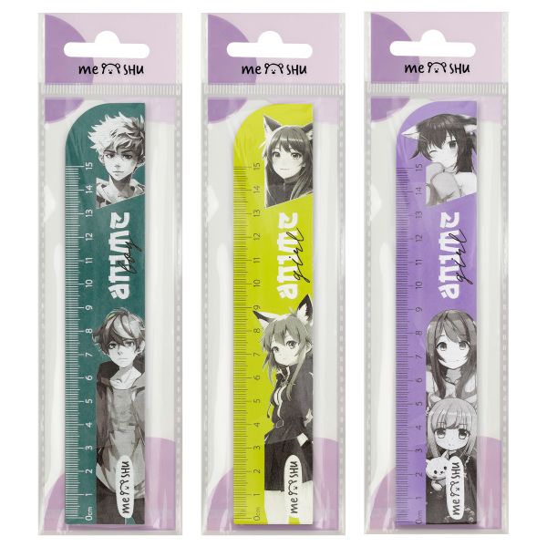 Линейка 15см MESHU "Anime", деревянная,  ассорти, европодвес MS_59660