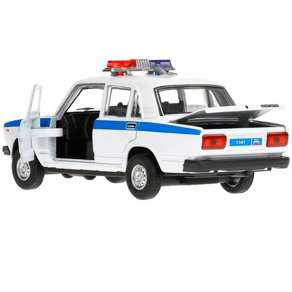 Машина металл ВАЗ-2107 2107-12SLPOL-WH Полиция 12 см, (свет-звук, белый) в коробке