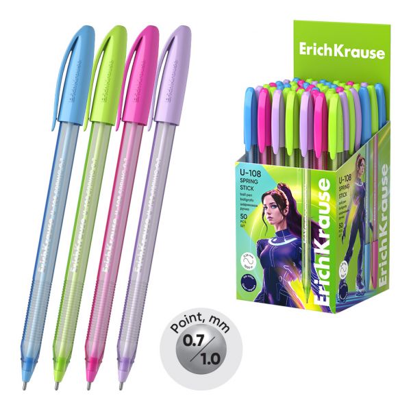 Ручка шар Ultra Glide Technolody U-108 Spring Stick 0.7мм синяя 58108 Erich Krause