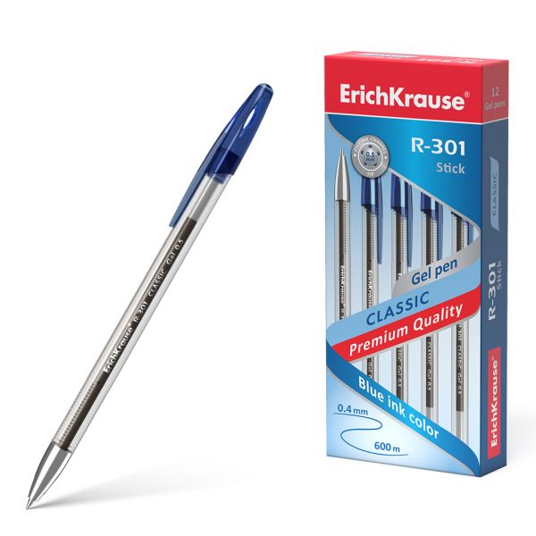 Ручка гелевая черная 0,5мм  R-301 Classic Gel Stick 53347 Erich Krause