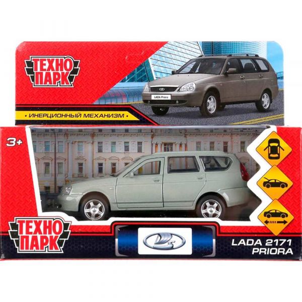 Машина металл Lada Priora, PRIORAWAG-12-BN 12 см, (двери, багаж, бежевый) инерц, в коробке