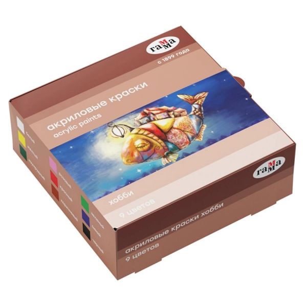 Краски акриловые  9цв 20мл "Хобби", декоративные /картон. кор. 3012197 ГАММА
