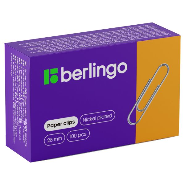 Скрепки 28мм, Berlingo, 100шт., никелированные, карт. упаковка BK2511