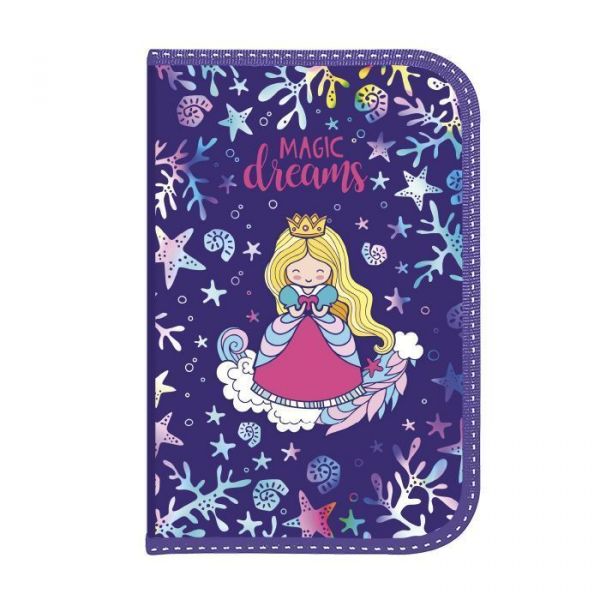 Пенал б/наполн. 1молния 130*200мм "Princess-mermaid" /текстильное покрытием /откидная планка NEW ПТК