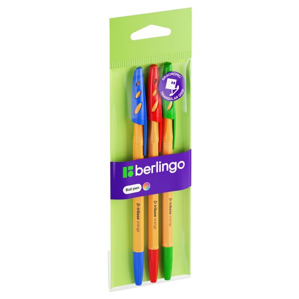 Набор шариковых ручек Berlingo "Tribase orange" 3шт., 3цв., 0,7мм, европодвес CBp_70103