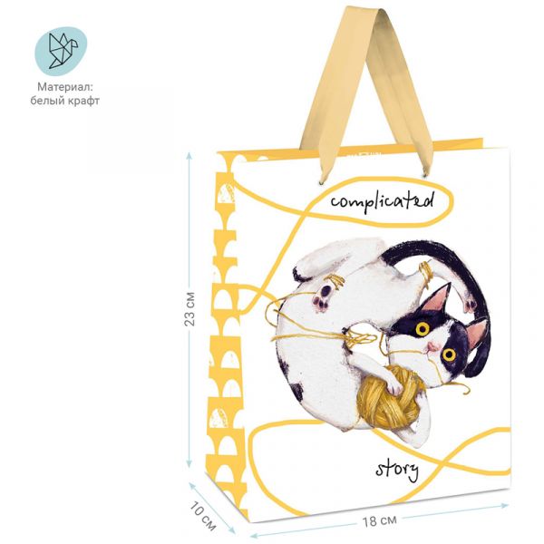 Пакет подарочный 18*23*10см MESHU "Complicated story", белый крафт MS_45706