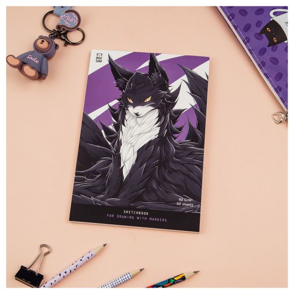 Скетчбук для рисования маркерами 50л. А5 на склейке MESHU "Anime cat", 90г/м2, soft touch MS_53576