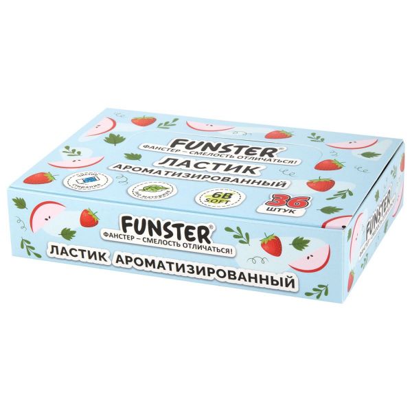 Ластик ароматизированный FUNSTER (ФАНСТЕР) "SWEET",54х23х10 мм,скошенный,экологичный ПВХ, ассорти