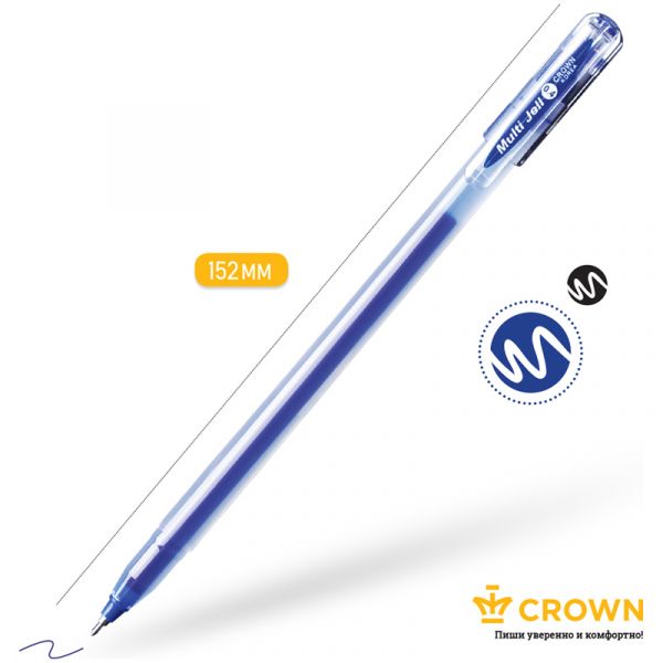 Ручка гелевая Crown "Multi Jell" синяя, 0,4мм, игольчатый стержень MTJ-500B
