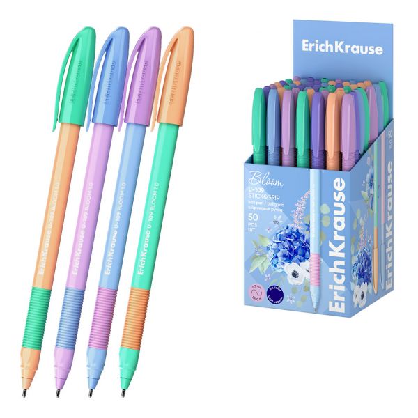 Ручка шар U-109 Stick&Grip Pastel Bloom 1,0мм, синяя NEW 61025 Erich Krause