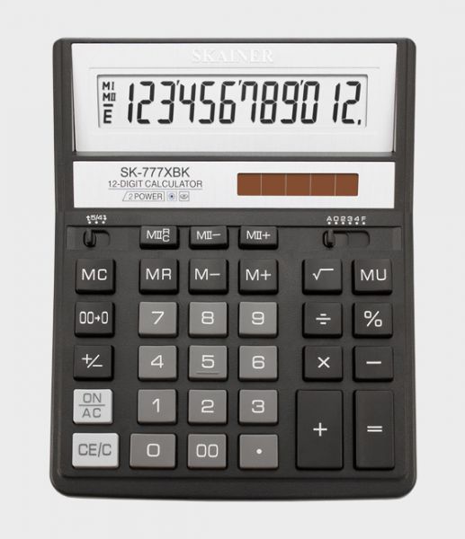 Калькулятор SKAINER SK-777XBK /двойное питание/ черный, 12 разряд SKAINER