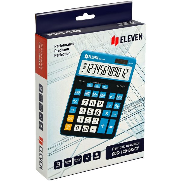 Калькулятор настольный Eleven,12 разрядов, двойное питание, 155*206*38мм,черный/синий CDC-120-BK/CY