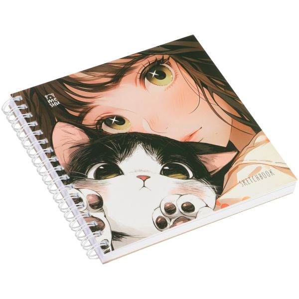 Скетчбук 60л., 150*150 MESHU "Сat girl", на гребне, soft-touch, 120г/м2 MS_64034