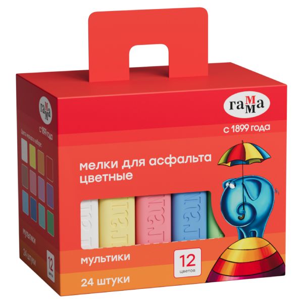 Мелки для асфальта Гамма "Мультики" цветные, 24шт., квадратные, картонная коробка 9022324