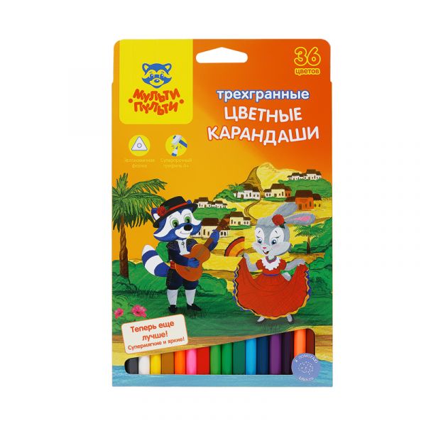 Карандаши цветные Мульти-Пульти "Енот в Испании", 36цв., трехгран., заточен., картон, европодвес CP_