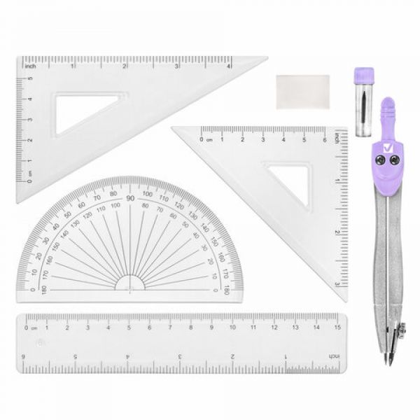 Готовальня BRAUBERG SCHOOL KIT, 8 предметов, циркуль 115 мм, лавандовый цвет, 210703