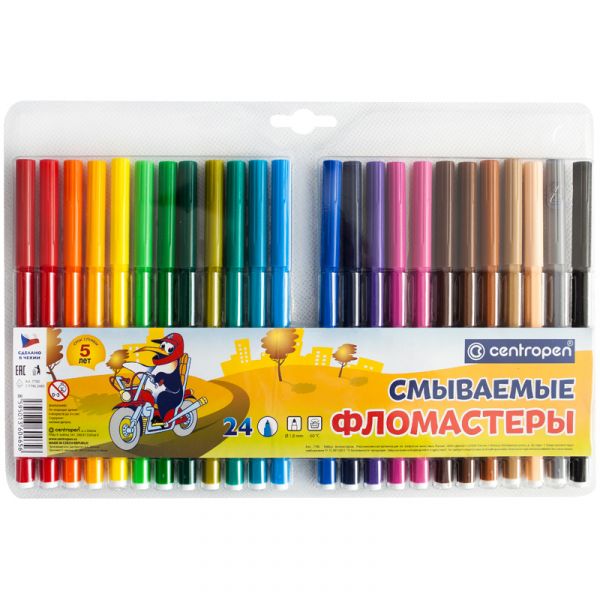 Фломастеры  24цв /смываемые/ блистер/ 7790/24ТР Centropen