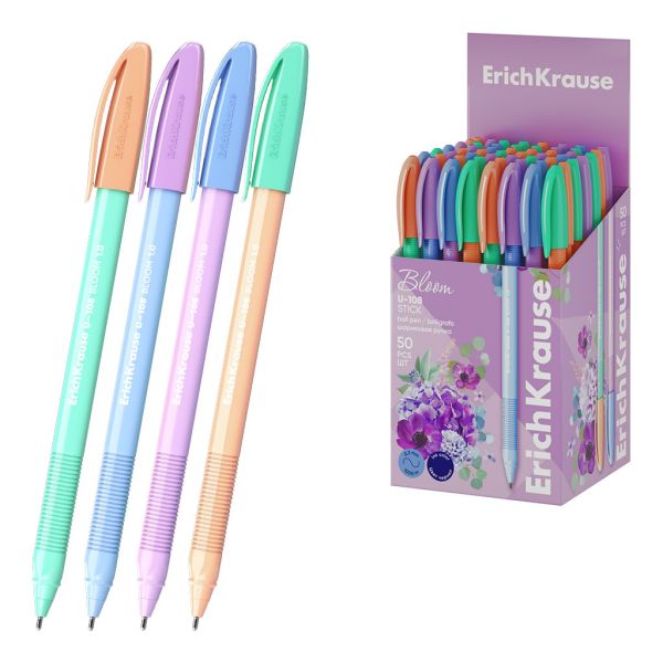 Ручка шар U-108 Stick Pastel Bloom 1,0мм, синяя /NEW 61020 Erich Krause