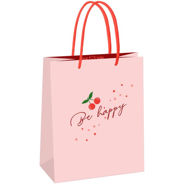 Пакет подарочный 18*23*10см MESHU "Cherry", блестки,  матовая ламинация MS_61586