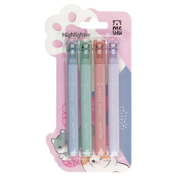 Набор текстовыделителей MESHU "Paw pastel", 04цв., пастельные цвета, 1-4мм MS_55400